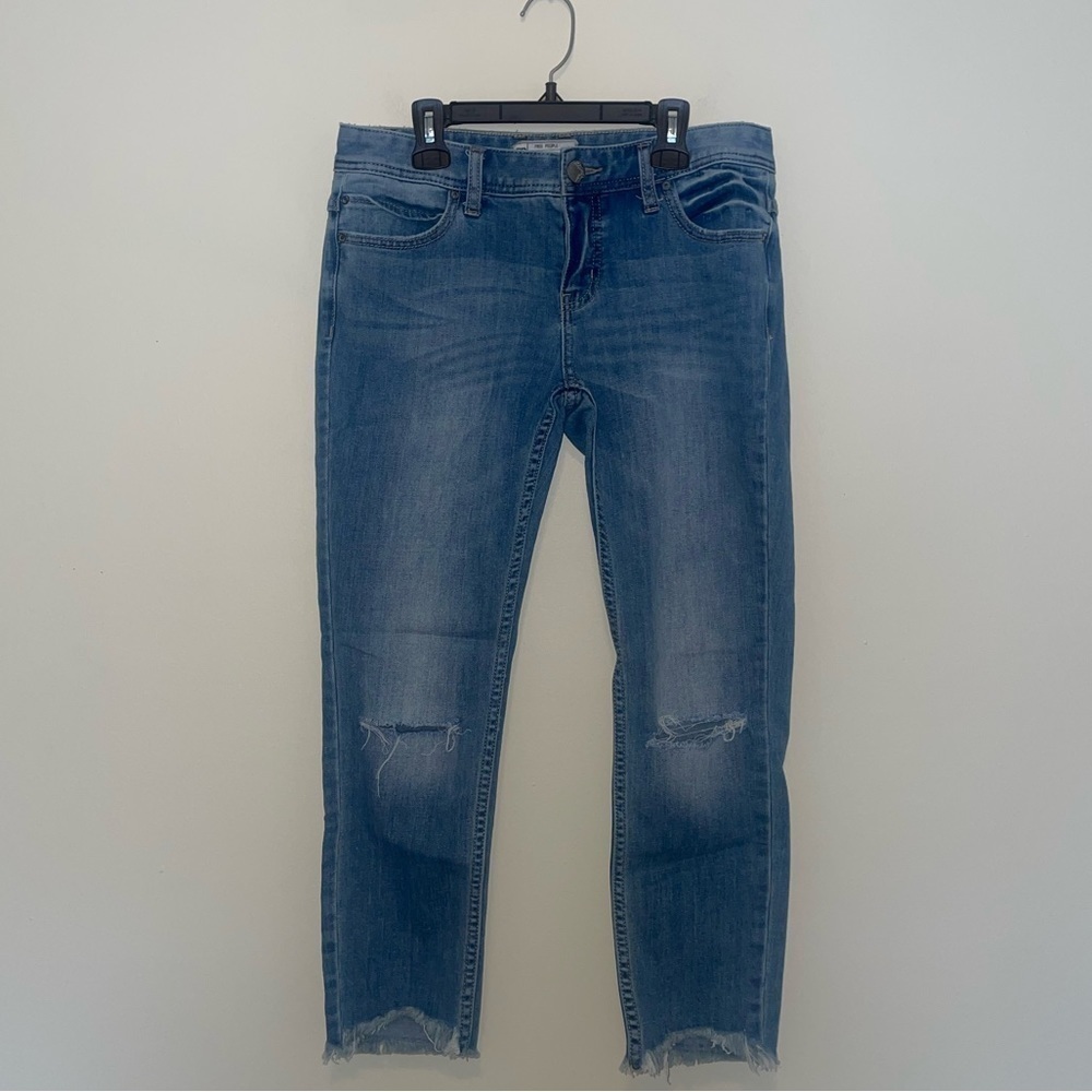 Free People Distressed Skinny Jeans with Raw Hem Size 28